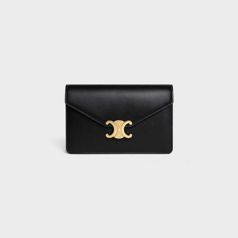 Celine Wallet On Chain Triomphe In Shiny Calfskin Mini Çanta Siyah | CL-593021