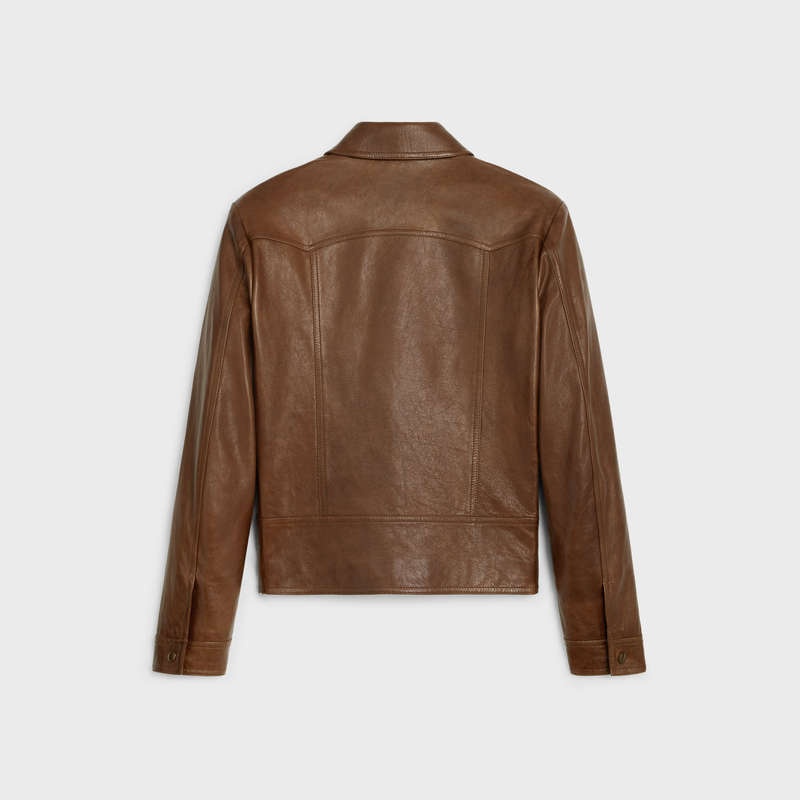 Celine Western Blouson In Wax-effect Leather Kahverengi | CL-591922