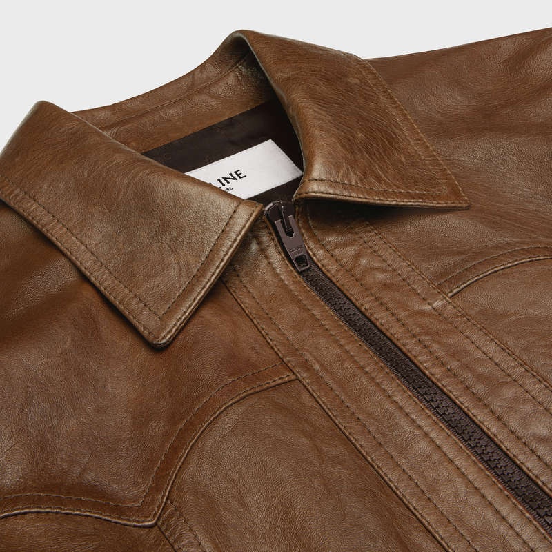 Celine Western Blouson In Wax-effect Leather Kahverengi | CL-591922