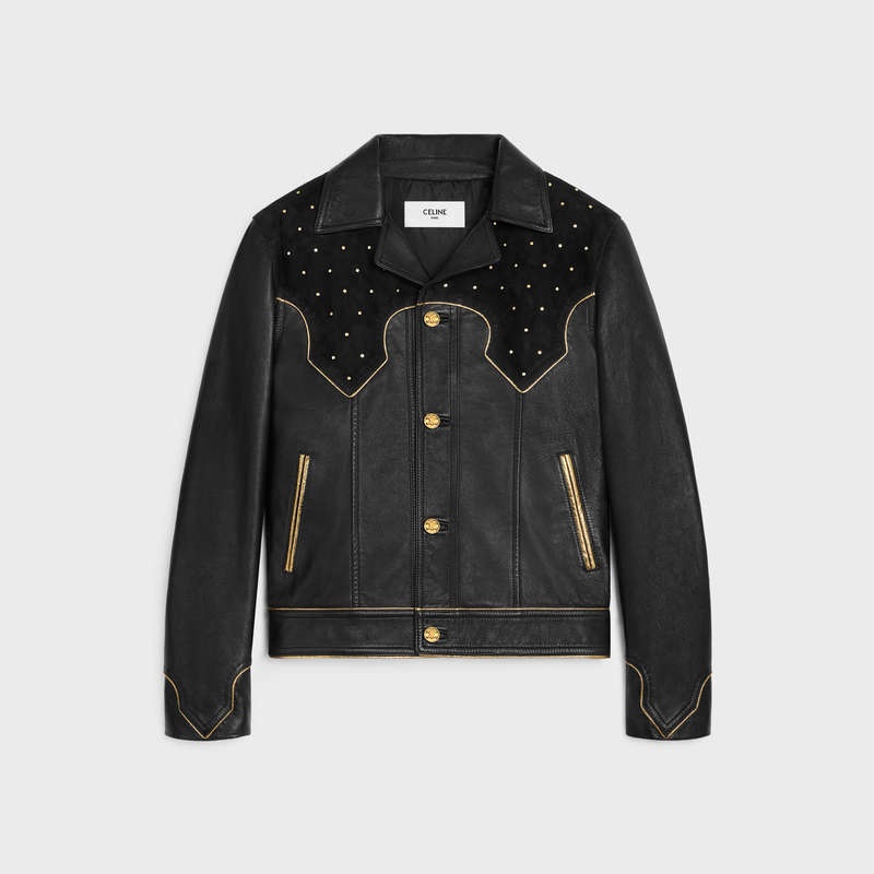 Celine Western Blouson With Studs In Soft Leather Siyah Altın | CL-591921