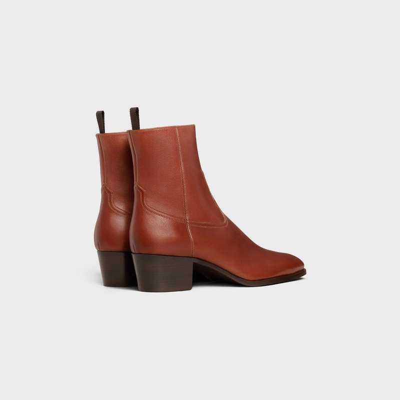 Celine Western Zipped Isaac In Calfskin Bot Kahverengi | CL-591862