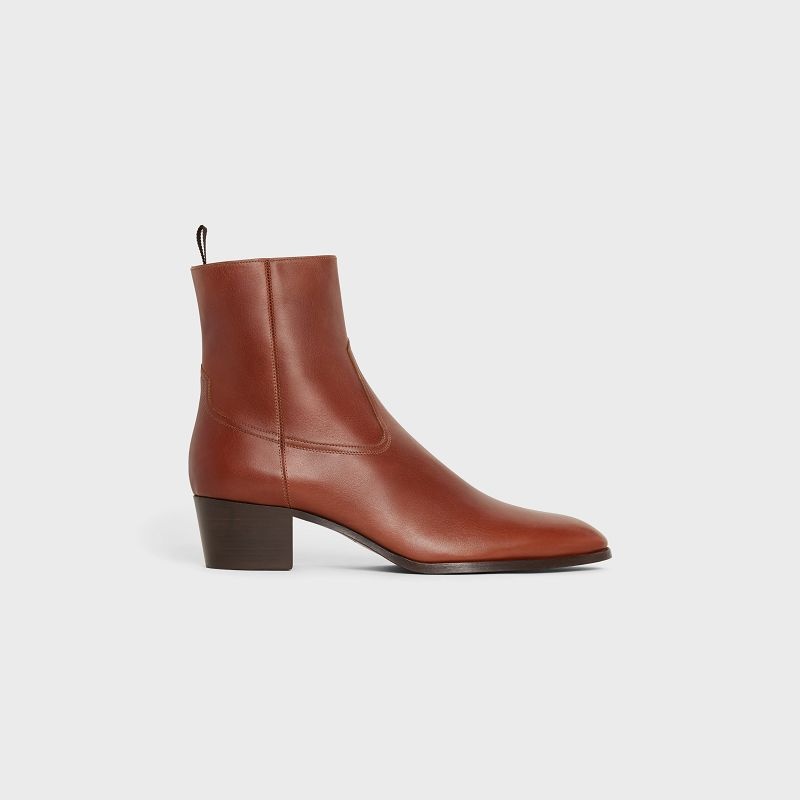 Celine Western Zipped Isaac In Calfskin Bot Kahverengi | CL-591862