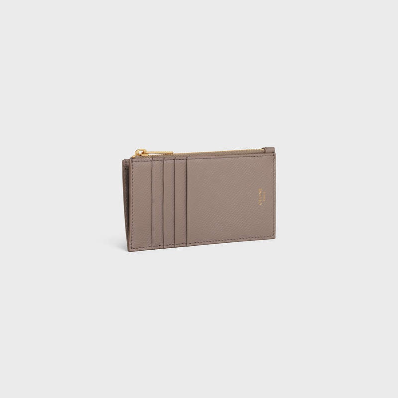 Celine Zipped Compact Essentials In Grained Calfskin Kartlık Gri | CL-591811